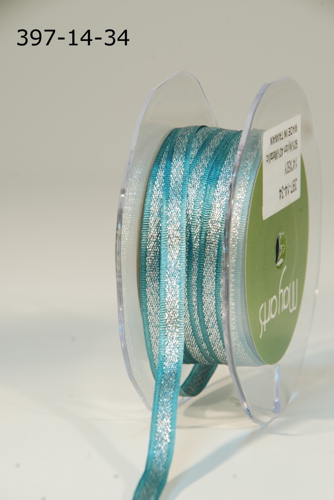 Ruban satin avec centre argent - Teal Blue