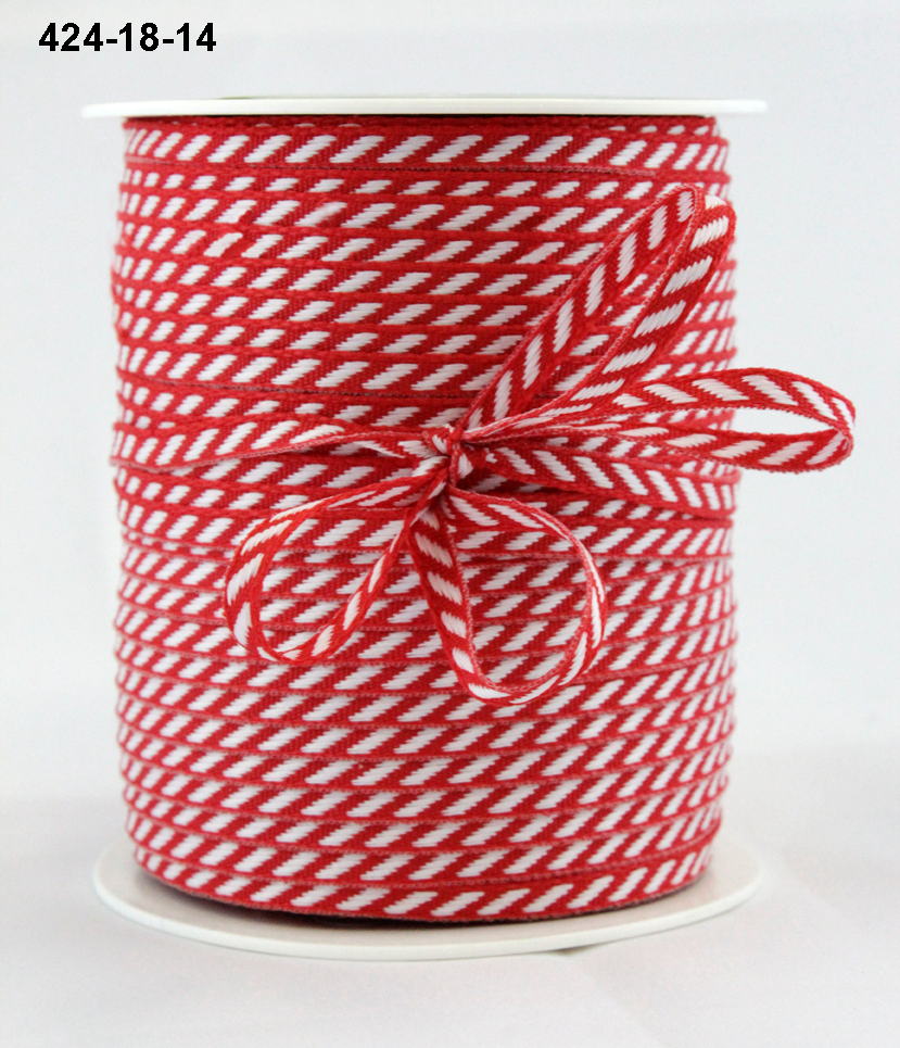 Ruban gros grain diagonal rouge/blanc