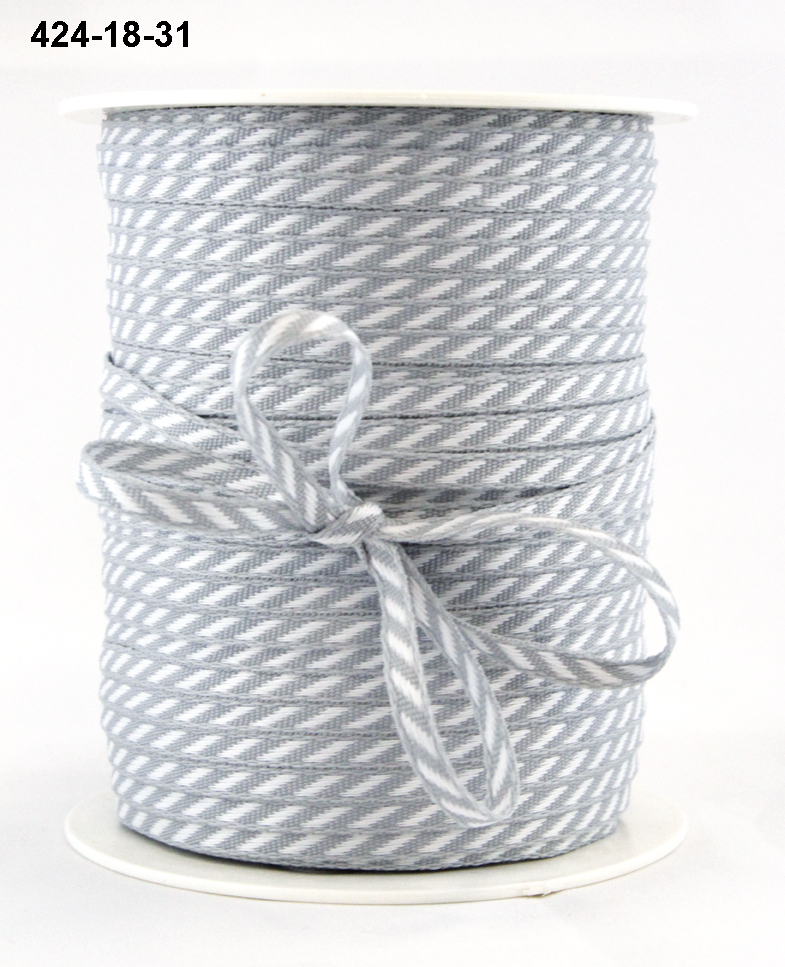 Ruban gros grain diagonal gris/blanc