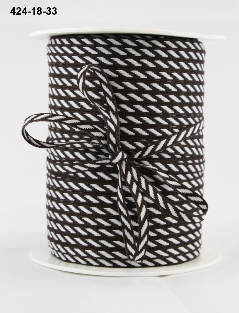 Ruban gros grain diagonal marron/blanc