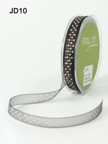 Ruban transparent  pois blanc NOIR