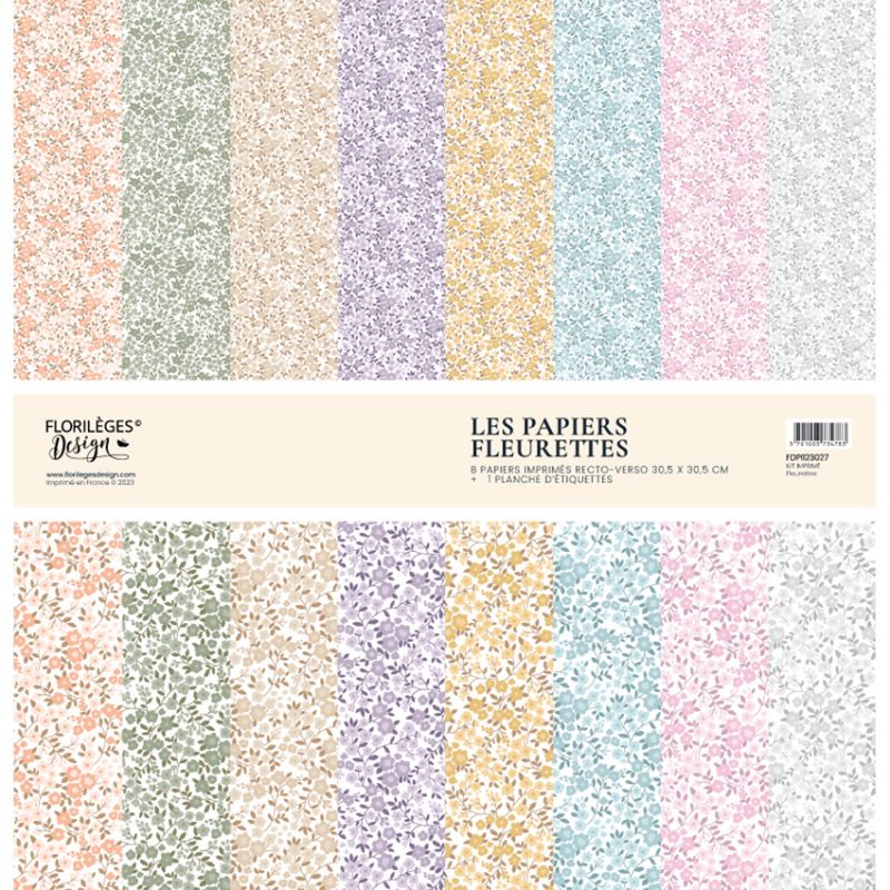 FLORILEGES - Kit papiers imprimés A PETITS PAS Fleurettes 